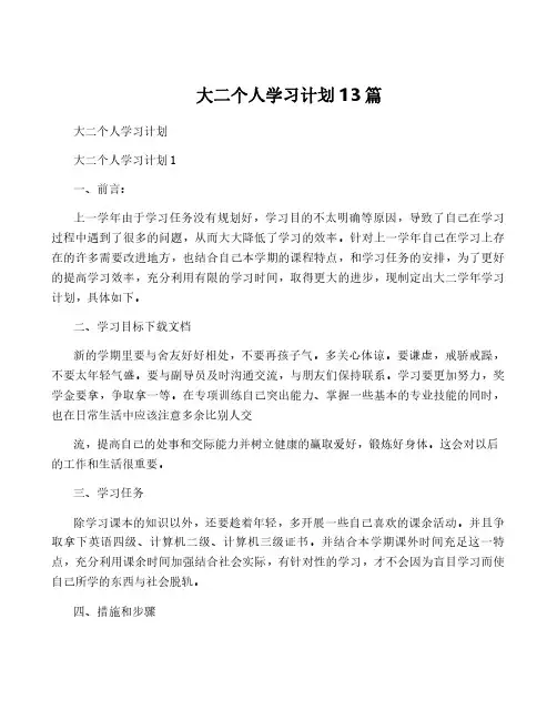 大二个人学习计划13篇