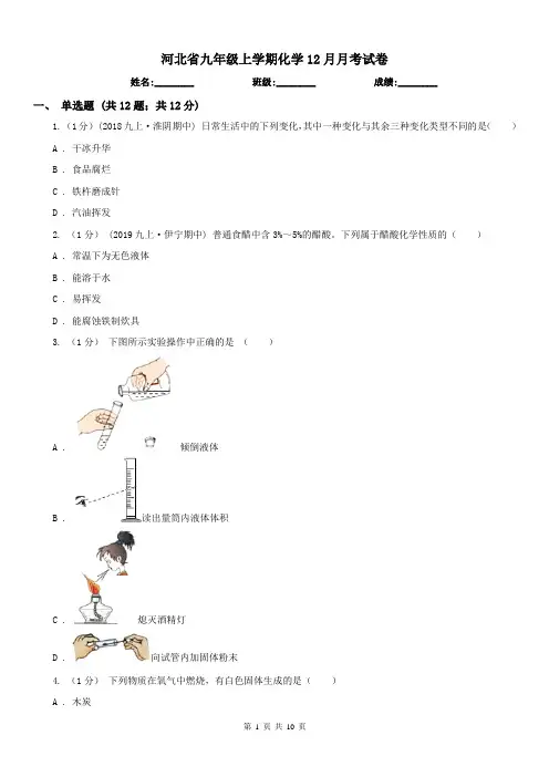 河北省九年级上学期化学12月月考试卷
