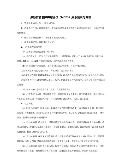 多器官功能障碍综合征(MODS)应急预案与流程