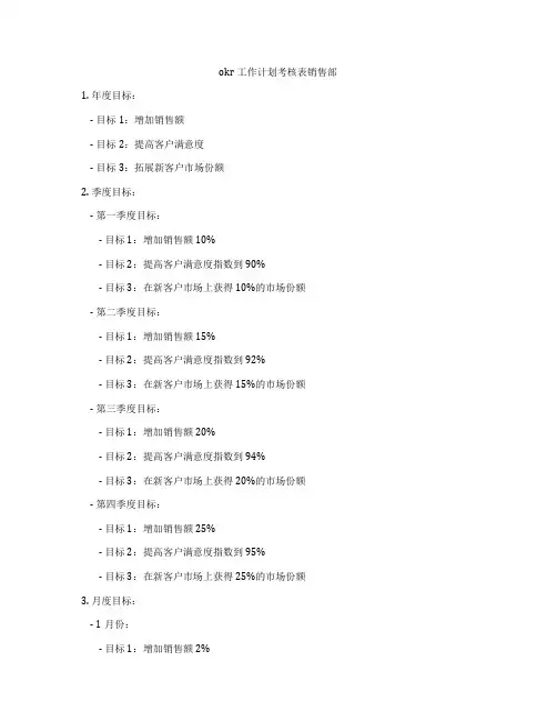 okr工作计划考核表销售部