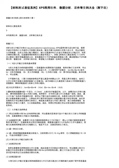【材料测试表征系列】XPS常用软件﹑数据分析﹑课件等资料大全（附下载）