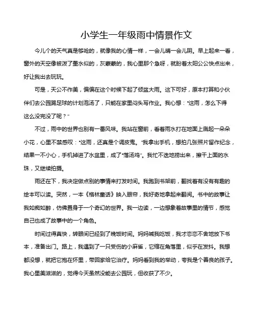 小学生一年级雨中情景作文
