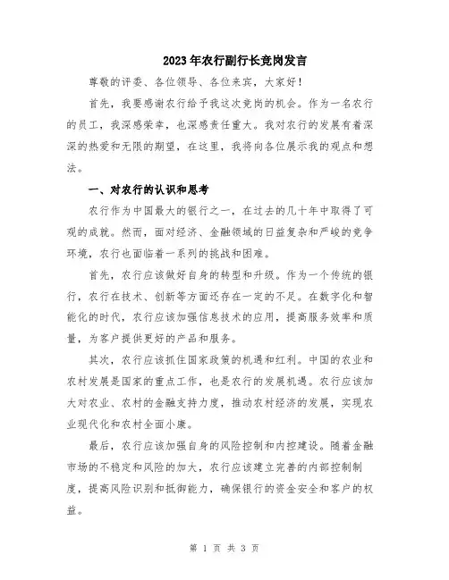 2023年农行副行长竞岗发言