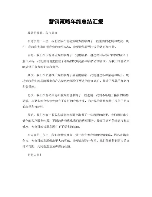营销策略年终总结汇报