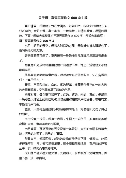 关于初三夏天写景作文600字5篇