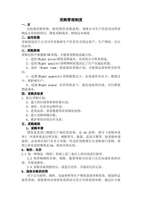 医药、制药企业-采购管理制度