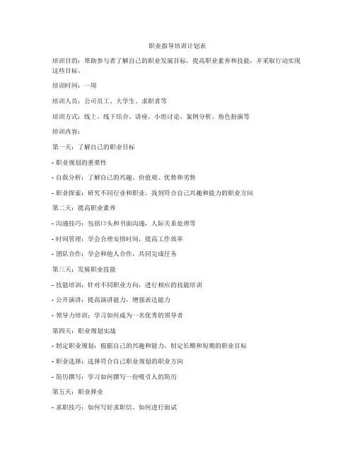 职业指导培训计划表
