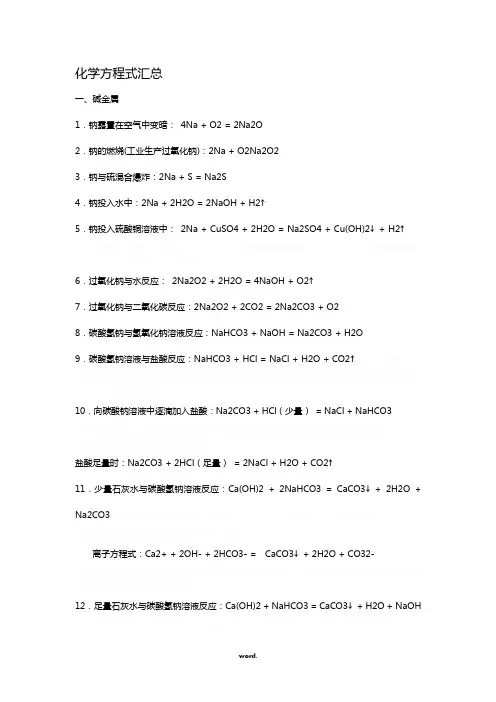 化学方程式汇总.
