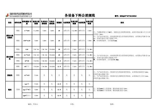 各设备下料公差规范