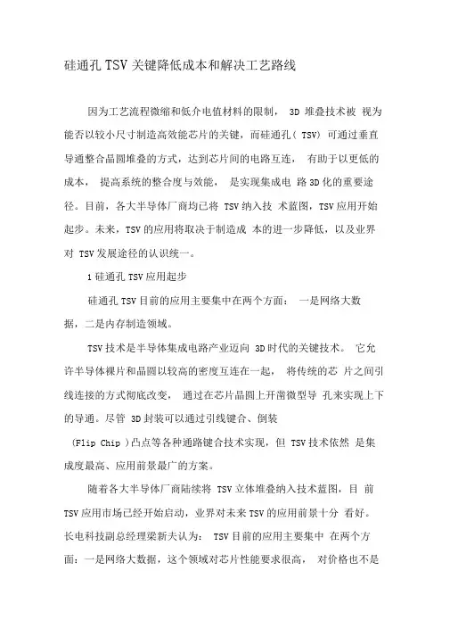 硅通孔TSV关键降低成本和解决工艺路线