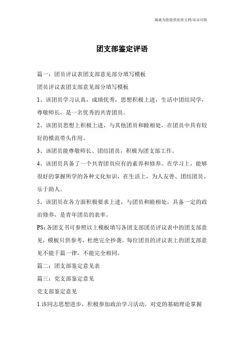 团支部鉴定评语