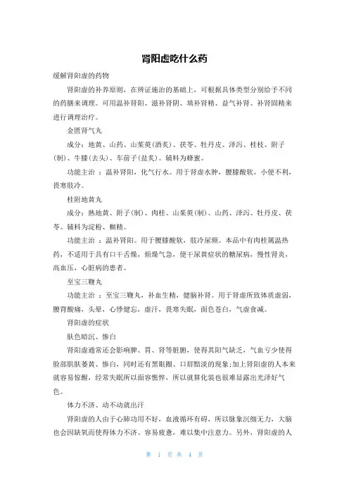 肾阳虚吃什么药