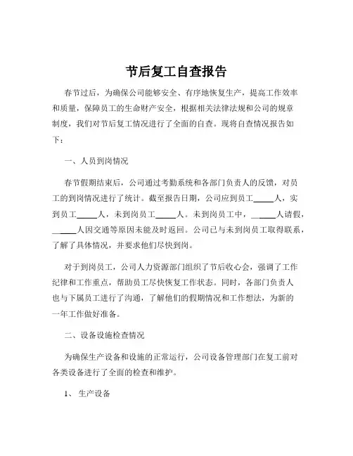 节后复工自查报告
