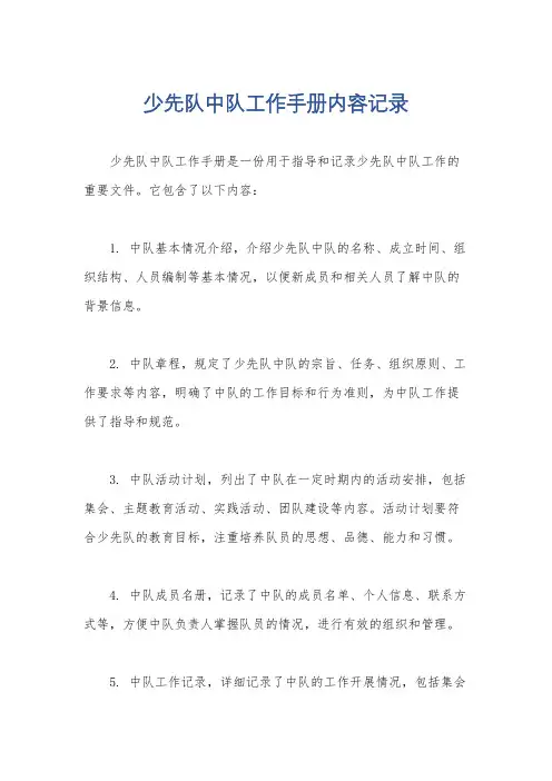 少先队中队工作手册内容记录