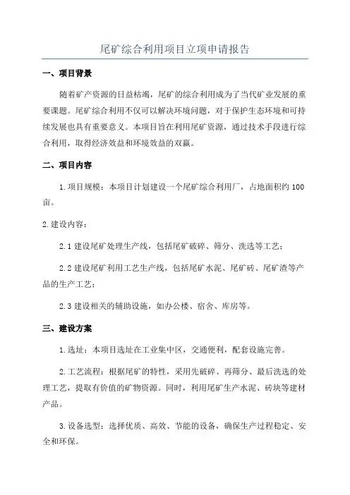 尾矿综合利用项目立项申请报告