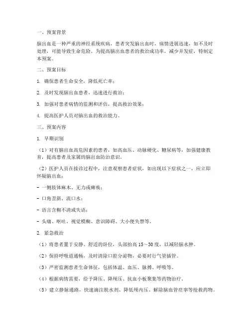 患者突发脑出血应急预案