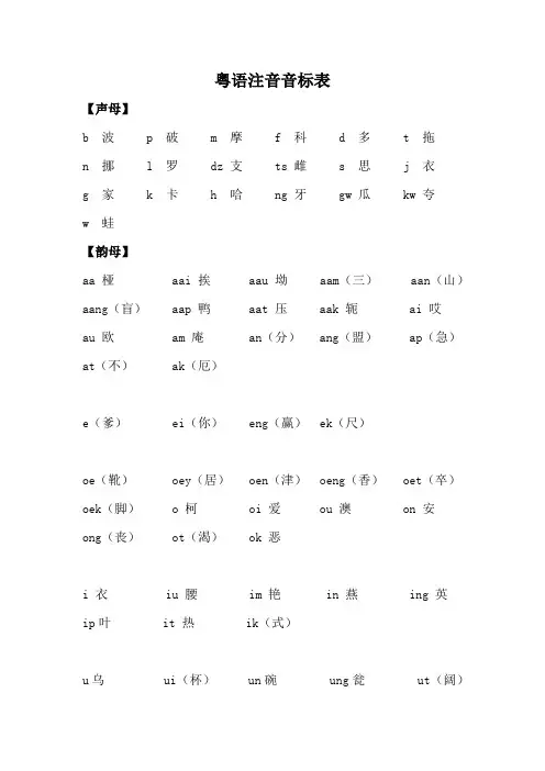 粤语注音音标表