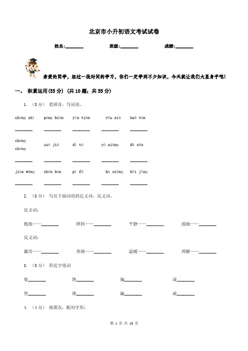 北京市小升初语文考试试卷