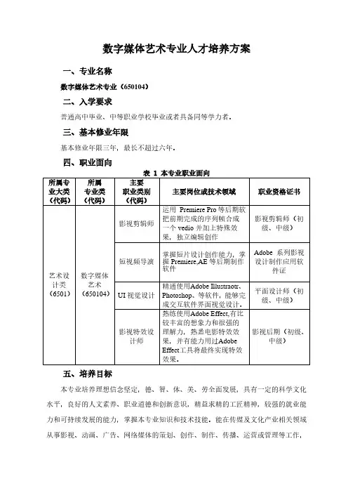 数字媒体艺术专业人才培养方案