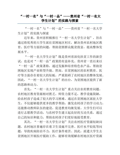 “一村一名”与“一村一品”——贵州省“一村一名大学生计划”的实践与探索