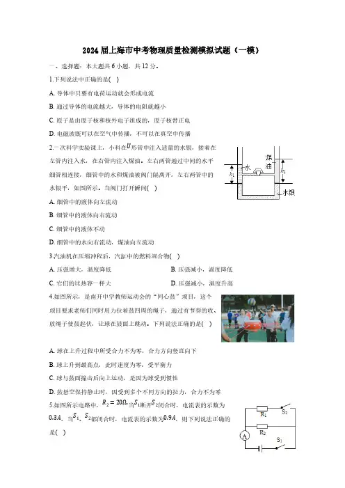 2024届上海市中考物理质量检测模拟试题(一模)含答案