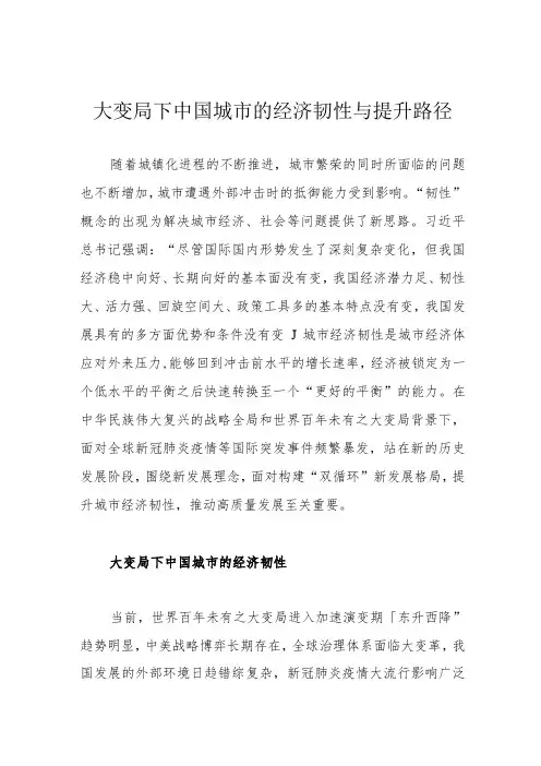 大变局下中国城市的经济韧性与提升路径