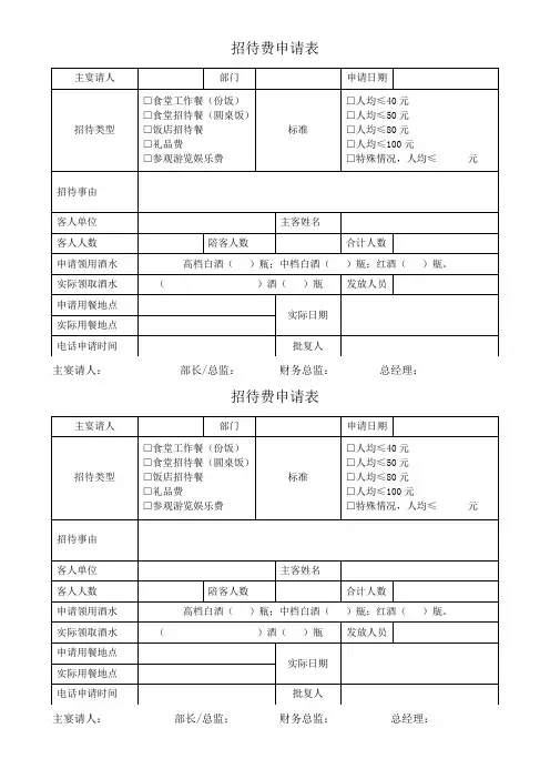 招待费申请表