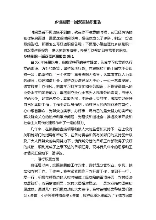 乡镇副职一岗双责述职报告范文