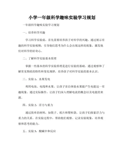 小学一年级科学趣味实验学习规划