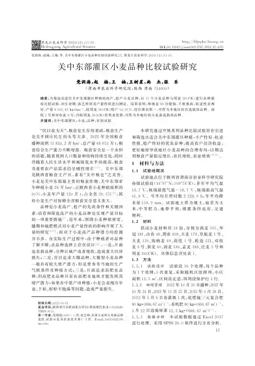 关中东部灌区小麦品种比较试验研究