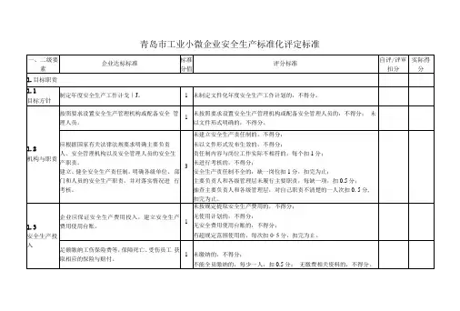 青岛市工业小微企业安全生产标准化评定标准