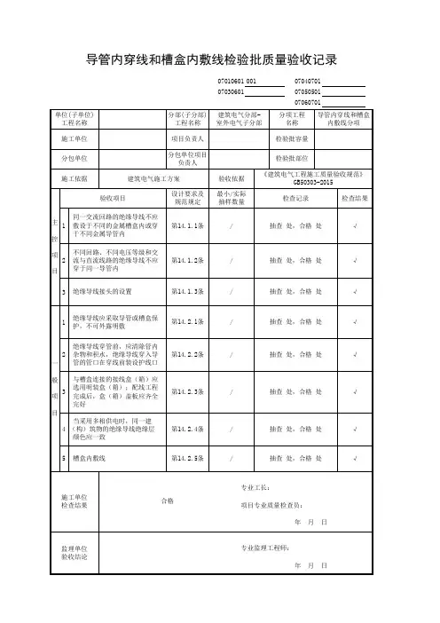 导管内穿线和槽盒内敷线检验批质量验收记录