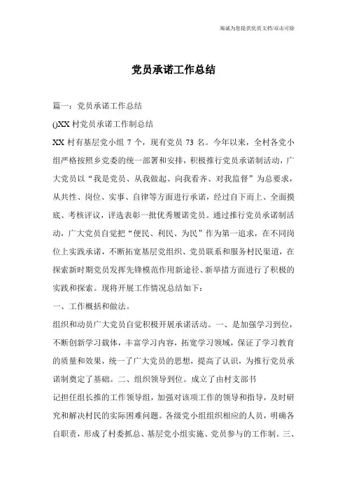 党员承诺工作总结