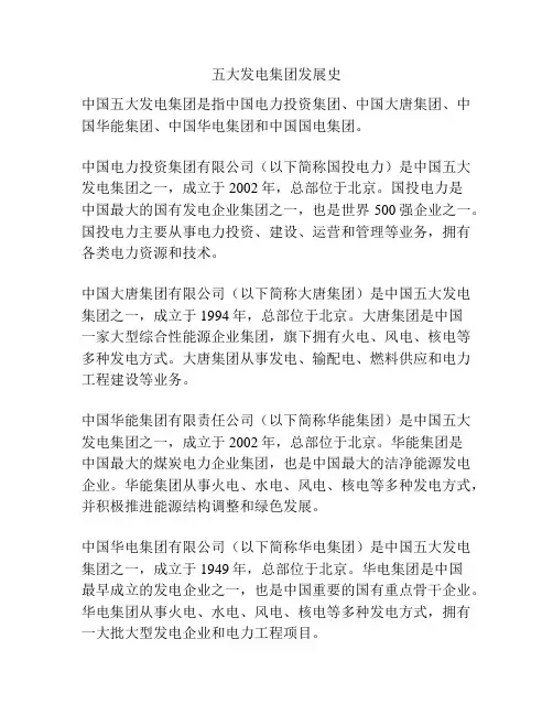 五大发电集团发展史