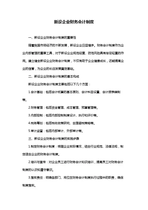 新设企业财务会计制度