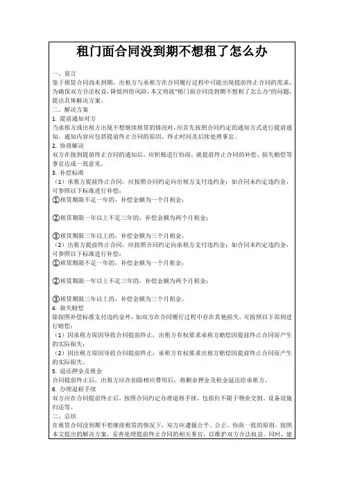 租门面合同没到期不想租了怎么办