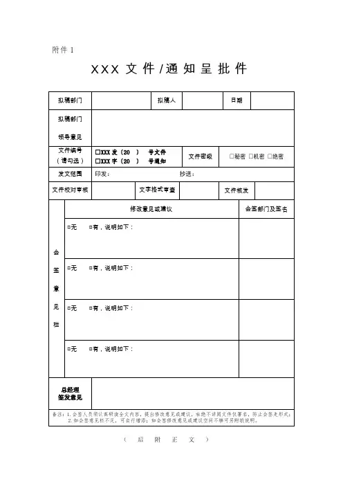 发文(通知文件)呈批件格式