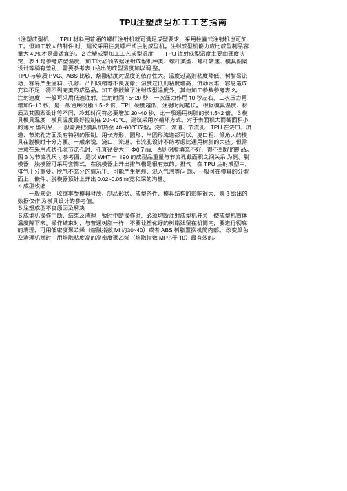 TPU注塑成型加工工艺指南