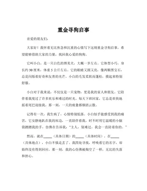重金寻狗启事