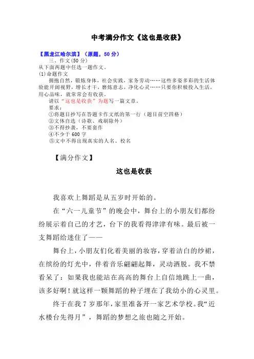 中考满分作文《这也是收获》