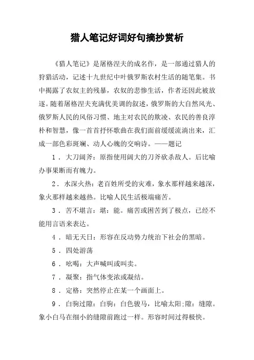 作文-猎人笔记好词好句摘抄赏析
