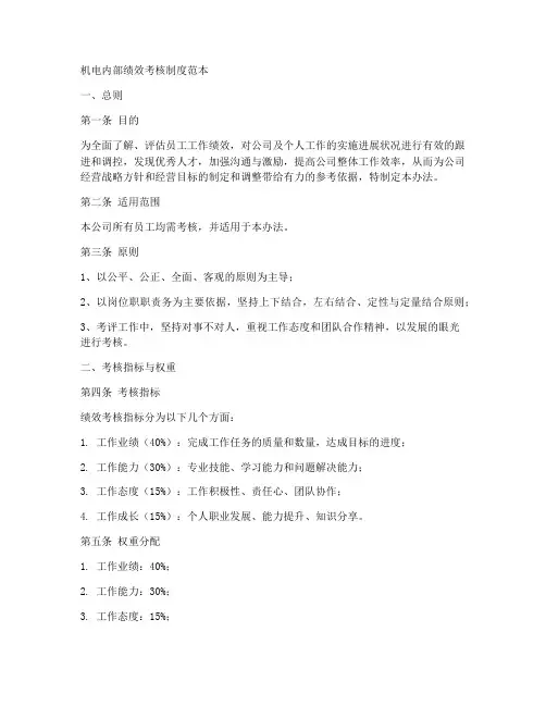 机电内部绩效考核制度范本