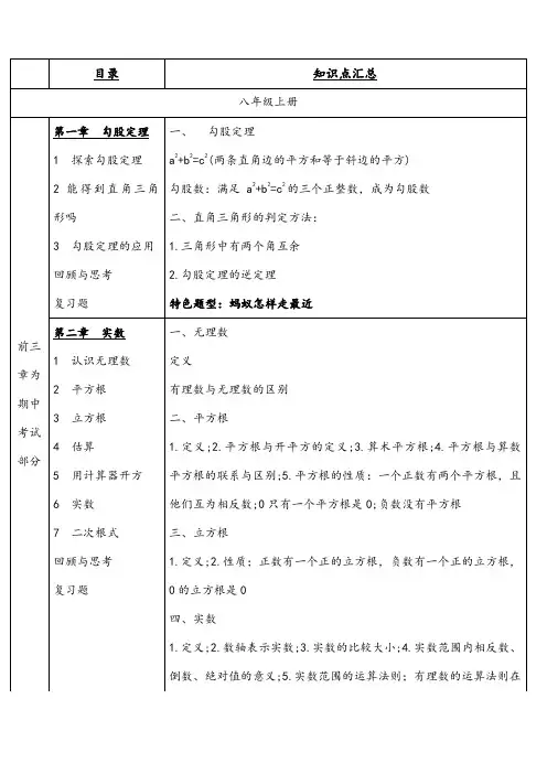 北师大版八年级数学知识点汇总 