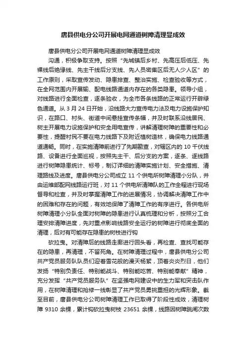 唐县供电分公司开展电网通道树障清理显成效
