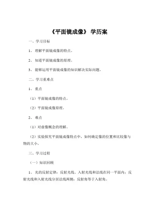 《平面镜成像》 学历案