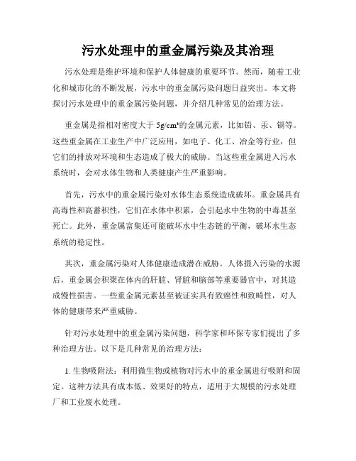 污水处理中的重金属污染及其治理