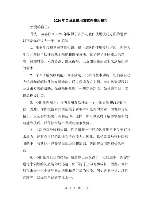 2024年自我总结用友软件使用技巧