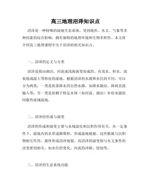 高三地理沼泽知识点