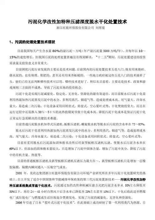 污泥化学改性加特种压滤深度脱水干化处置技术