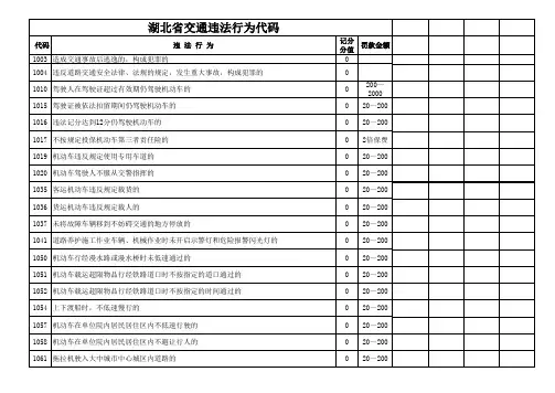 湖北省交通违章代码.